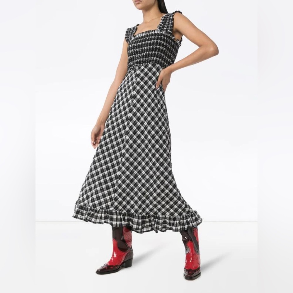 Ganni Seersucker Gingham Maxi Dress